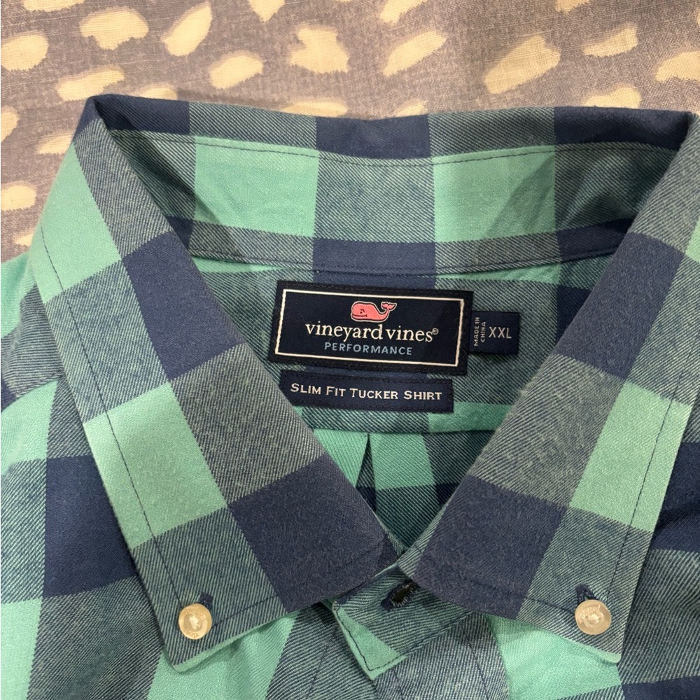 Vineyard Vines Blue and Green Checkered Men's Shirt